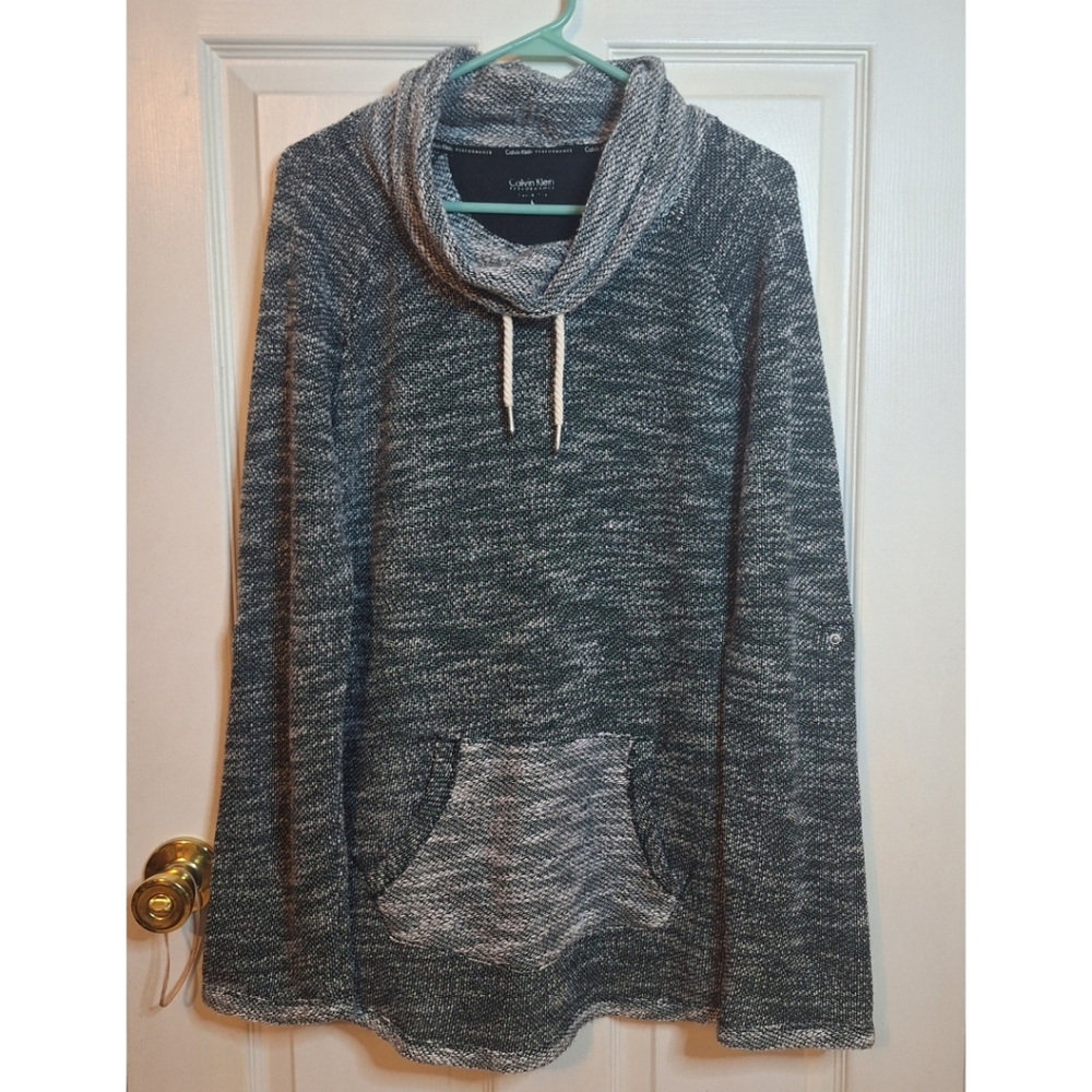 Calvin Klein Performance Grey Marled Knit Cowl Neck Sweater Athleisure Size L